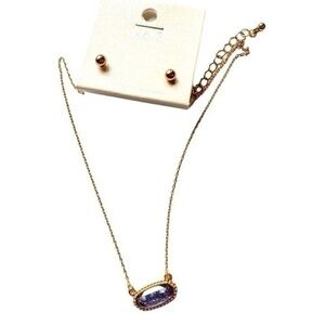 Gold and Blue Charm Necklace and Earring set